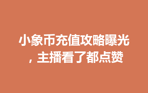 小象币充值攻略曝光，主播看了都点赞 一