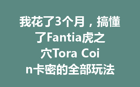 我花了3个月，搞懂了Fantia虎之穴Tora Coin卡密的全部玩法 一