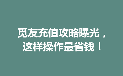 觅友充值攻略曝光，这样操作最省钱！ 一