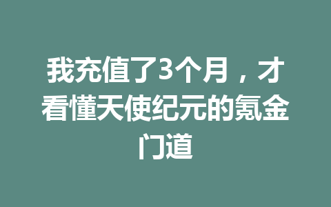 我充值了3个月，才看懂天使纪元的氪金门道 一