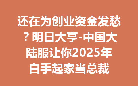 还在为创业资金发愁？明日大亨-中国大陆服让你2025年白手起家当总裁 一