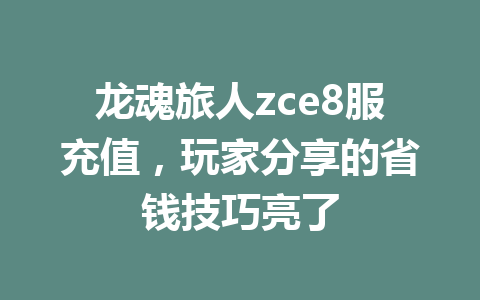 龙魂旅人zce8服充值，玩家分享的省钱技巧亮了 一