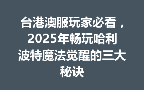 台港澳服玩家必看，2025年畅玩哈利波特魔法觉醒的三大秘诀 一
