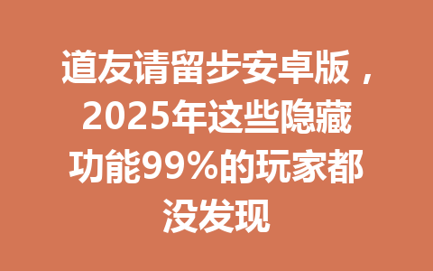道友请留步安卓版,2025年这些隐藏功能99%的玩家都没发现 一