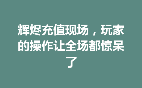 辉烬充值现场，玩家的操作让全场都惊呆了 一
