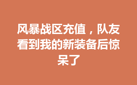 风暴战区充值，队友看到我的新装备后惊呆了 一