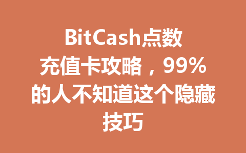 BitCash点数充值卡攻略，99%的人不知道这个隐藏技巧 一