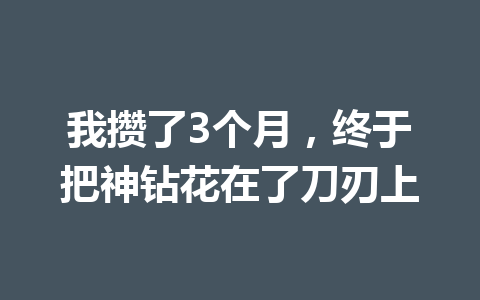 我攒了3个月，终于把神钻花在了刀刃上 一