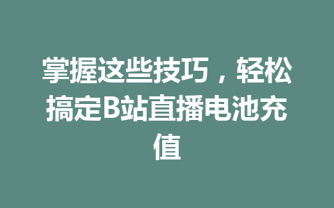 掌握这些技巧，轻松搞定B站直播电池充值 一