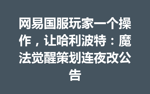 网易国服玩家一个操作，让哈利波特：魔法觉醒策划连夜改公告 一