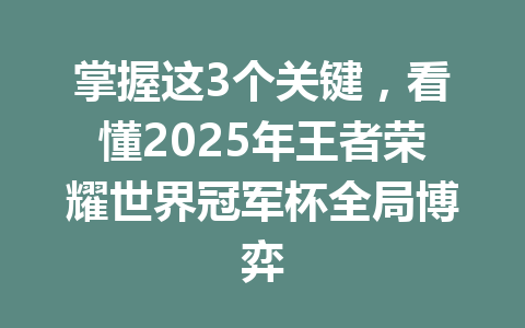 掌握这3个关键,看懂2025年王者荣耀世界冠军杯全局博弈 一