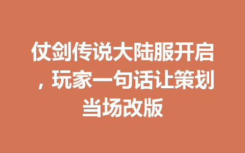 仗剑传说大陆服开启，玩家一句话让策划当场改版 一