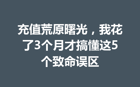 充值荒原曙光，我花了3个月才搞懂这5个致命误区 一