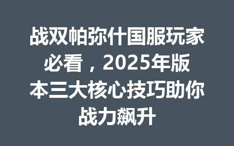 战双帕弥什国服玩家必看，2025年版本三大核心技巧助你战力飙升 一