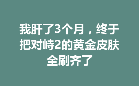 我肝了3个月，终于把对峙2的黄金皮肤全刷齐了 一