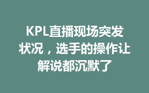 KPL直播现场突发状况，选手的操作让解说都沉默了 一