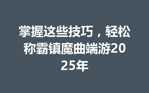 掌握这些技巧，轻松称霸镇魔曲端游2025年 一