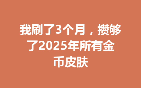 我刷了3个月,攒够了2025年所有金币皮肤 一