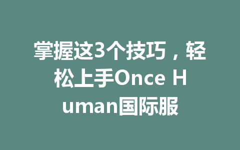 掌握这3个技巧,轻松上手Once Human国际服 一