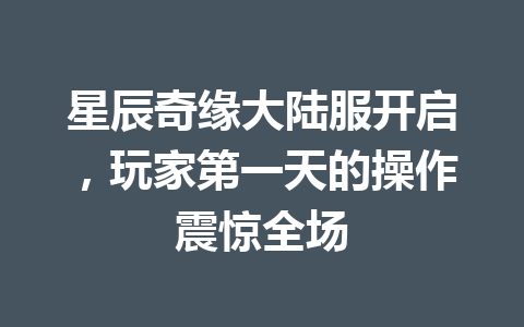 星辰奇缘大陆服开启,玩家第一天的操作震惊全场 一