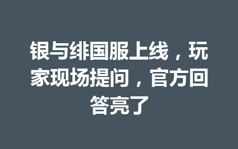 银与绯国服上线，玩家现场提问，官方回答亮了 一