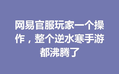 网易官服玩家一个操作，整个逆水寒手游都沸腾了 一
