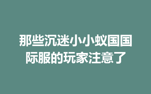 那些沉迷小小蚁国国际服的玩家注意了 一