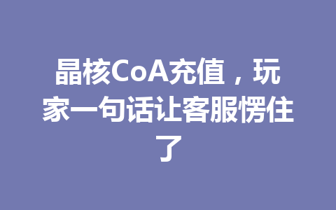 晶核CoA充值，玩家一句话让客服愣住了 一