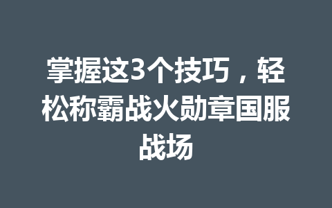 掌握这3个技巧，轻松称霸战火勋章国服战场 一