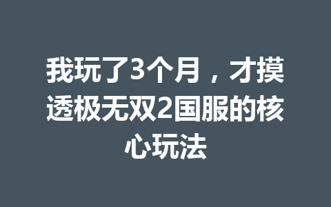 我玩了3个月，才摸透极无双2国服的核心玩法 一