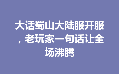 大话蜀山大陆服开服，老玩家一句话让全场沸腾 一