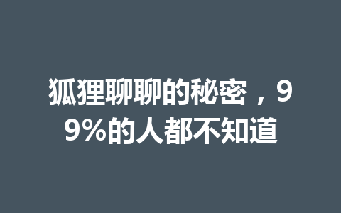 狐狸聊聊的秘密,99%的人都不知道 一